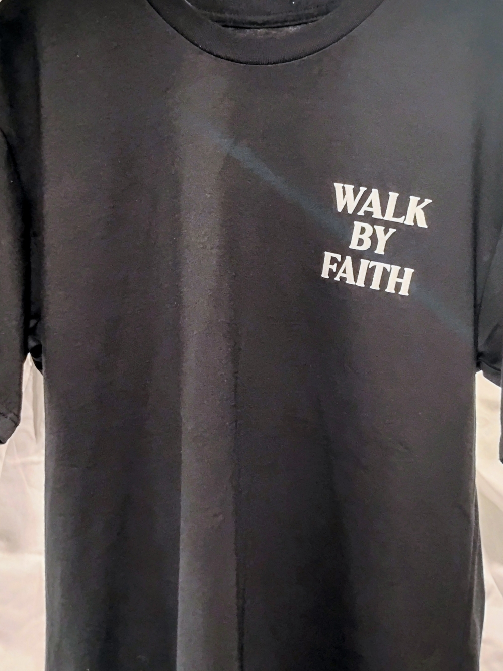 New! (NWOT) Size S "Walk By Faith" by TWISTED LABEL Black Graphic Tee;